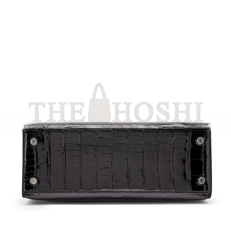 H**me5 MASTER BLACK SHINY ALLIGATOR KELLY 25 SELLIER PALLADIUM HARDWARE (25*17*7cm) Master Quality